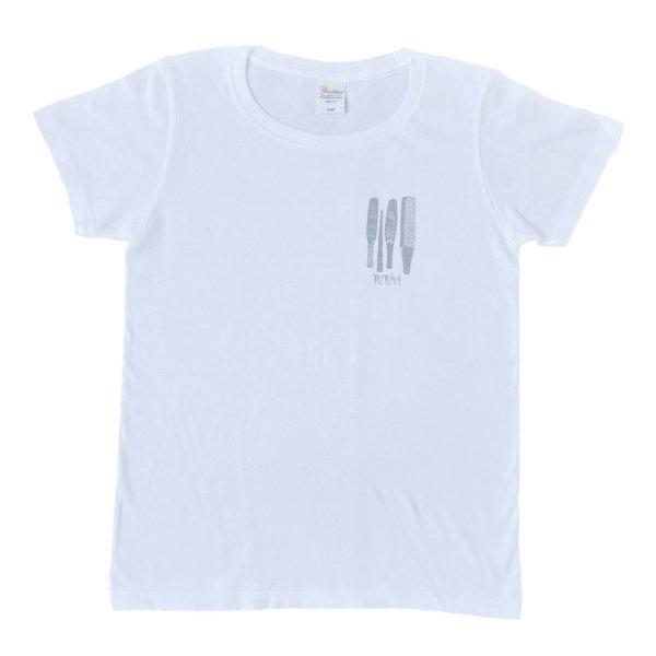 フラダンス　TUTUVI　Tシャツ 半袖 スタンダード　（柄：イエククワンポイント　色：ホワイト・シルバー）