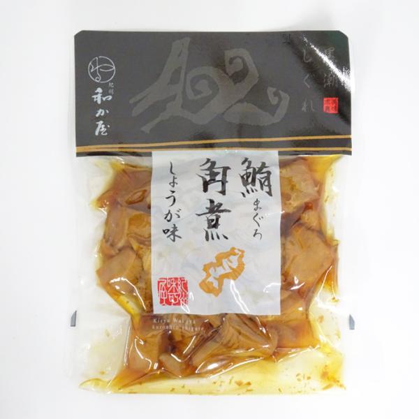 紀伊勝浦港で水揚げされたマグロを使用しました。生姜の風味が豊かなまぐろの角煮です。[販売者]和か屋（真珠漬本舗）[原材料]まぐろ（那智勝浦港産）、しょうゆ、砂糖、ワイン、清酒、みりん、還元水飴、生姜、風味調味料（かつお）、植物油／調味料（ア...