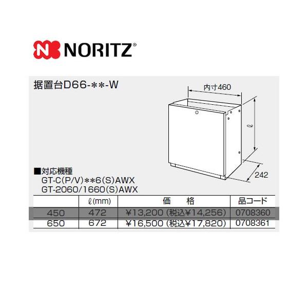 D66-650-W ノーリツ ガス給湯器部材  据置台 サイズ:W460×D242×H672       【オプションのみの購入は不可】【着日指定について】 ★お急ぎの場合は「お届け日指定なし」を選択してください。 　最短の日程で発送いたし...