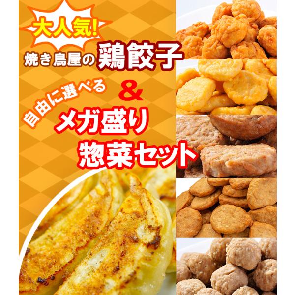 餃子 大人気 焼き鳥屋の鶏餃子(500g 一個約28g)と選べるメガ盛りお惣菜2パックセット