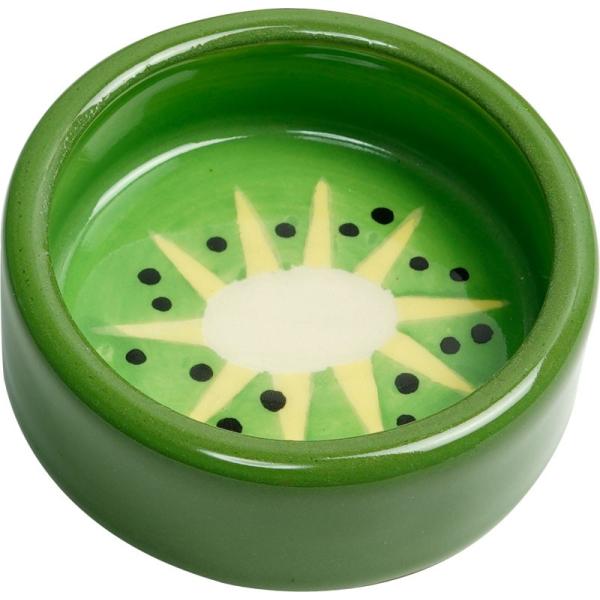 小動物はもちろん小鳥にも使えるとっても爽やかな、緑色が優しい色合いのキウイ柄のお皿です。陶器製で重さがあるため、ペットが乗ってお皿がひっくり返る…といった心配も防げます。ハムスター、デグーなどの小動物、小鳥のエサ、おやつ入れに。●本体サイズ...