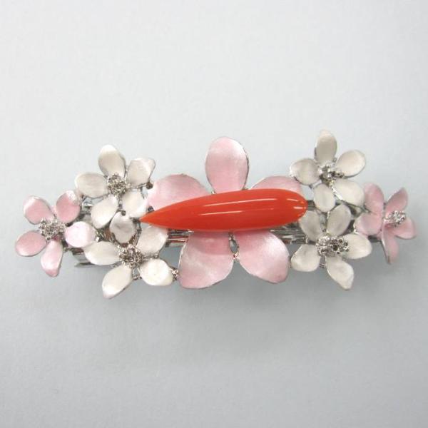 日本・高知産赤珊瑚 バレッタ 髪留め ヘアアクセサリー 『宝石サンゴ