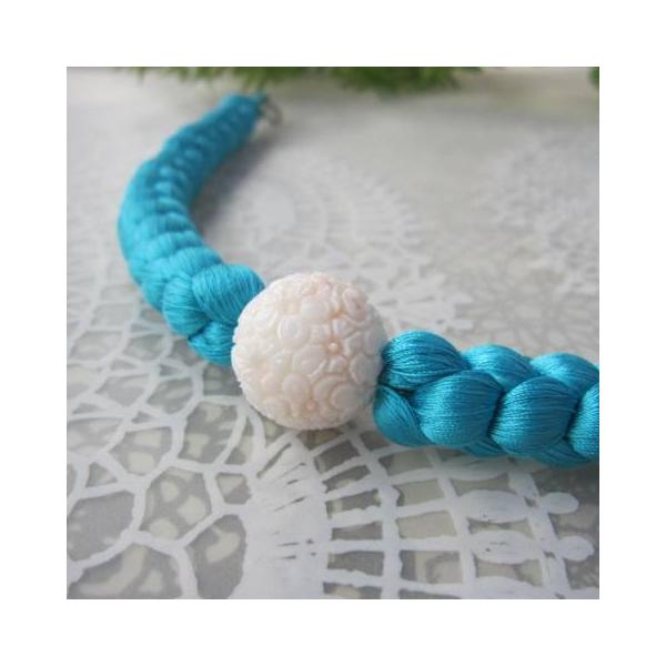 白珊瑚桜の彫りの お相撲さんの羽織紐 /20.8ミリ/正絹（青）/着物 /和