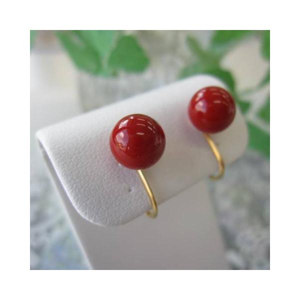 日本・高知産血赤珊瑚のイヤリング （7.7ミリ玉）/K18 /天然