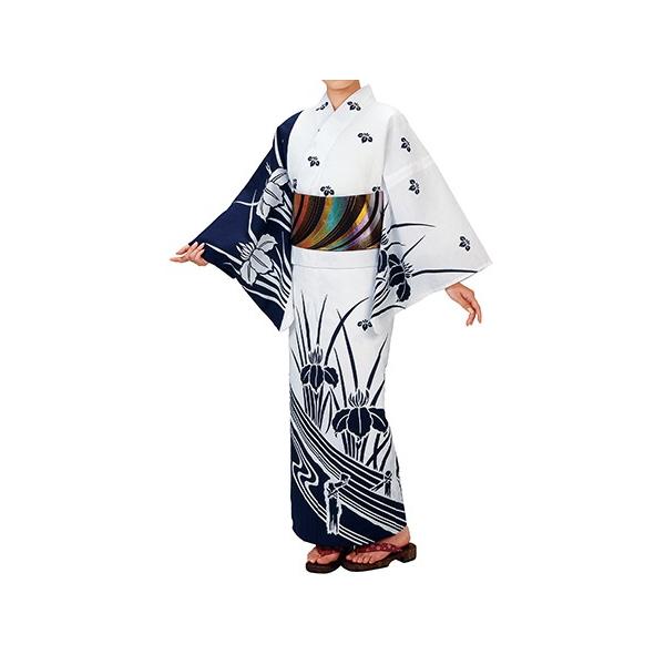 踊り衣裳【反物 大印 本絵羽ゆかた】白×濃紺 取り寄せ商品 「日本の
