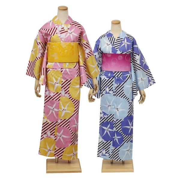 綿麻ゆかた　白地　くすみ朝顔　裄70cm 浴衣3点セット（浴衣/帯/下駄） 綿麻 ゆかた フリーサイズ（身長