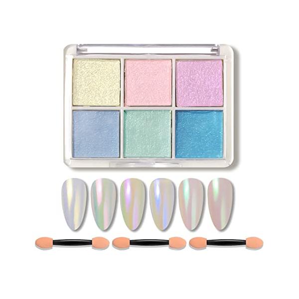 オーロラ ミラーパウダー 固形 ネイルパウダー 6色 パレット オーロラパウダー ミラーネイル パウダー ネイルアート レジン ジェルネイル チップ付き (オーロラ)ミラーパウダー6色のミラーパウダーが一つのケースに入っています。様々なネイ...