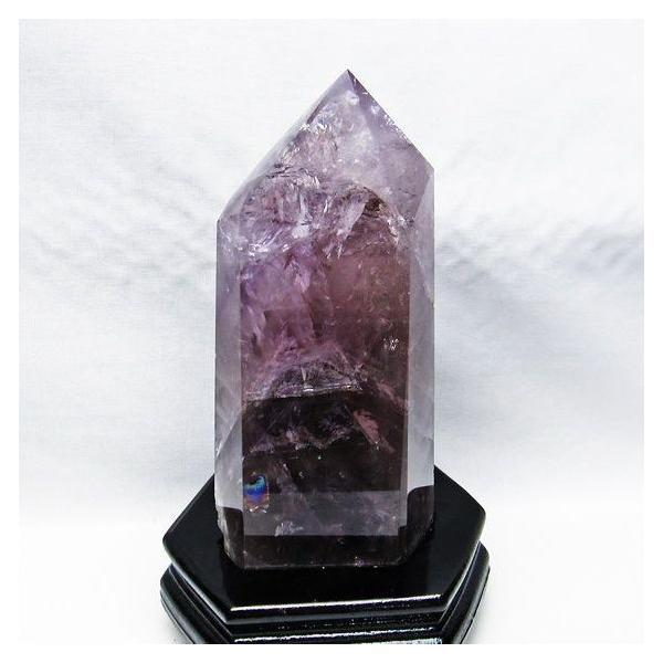 1.4Kg アメジスト 六角柱 アメシスト ポイント 置物 原石 虹入り 台座