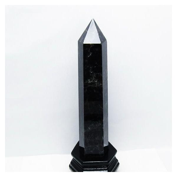 1.4Kg モリオン 黒水晶 六角柱 台座付属 一点物 152-4003 : 天然石