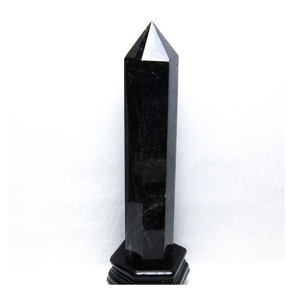1.8Kg 黒水晶 六角柱 モリオン ポイント 置物 一点物 台座付属 送料