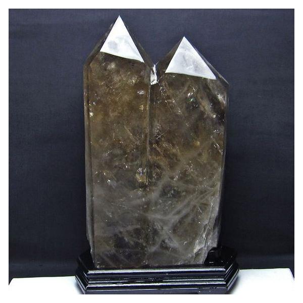 スモーキークォーツ 煙水晶 六角柱 ダブルポイント 虹入り 15.2Kg 台座
