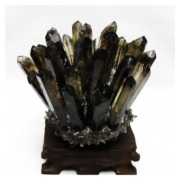 モリオン クラスター 黒水晶 原石 台座付属 一点物 送料無料 182-8404