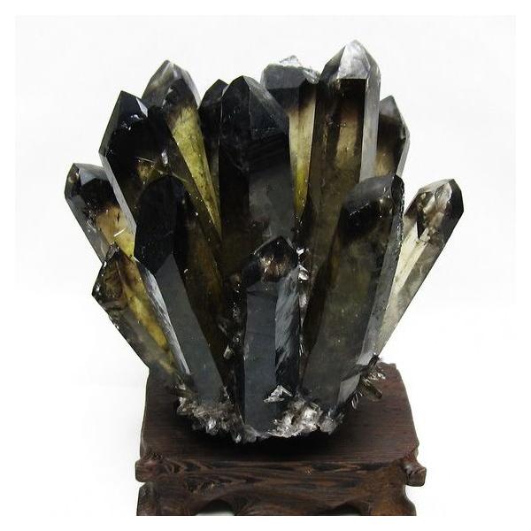 モリオン クラスター 黒水晶 原石 台座付属 一点物 送料無料 182-8421