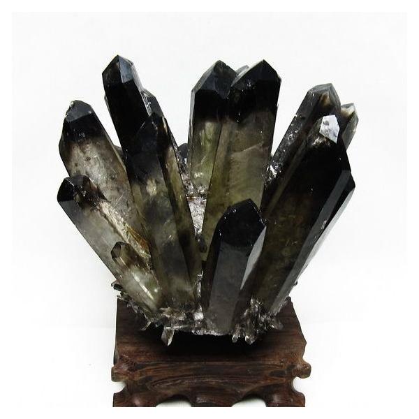 モリオン クラスター 黒水晶 原石 台座付属 一点物 送料無料 182-8429