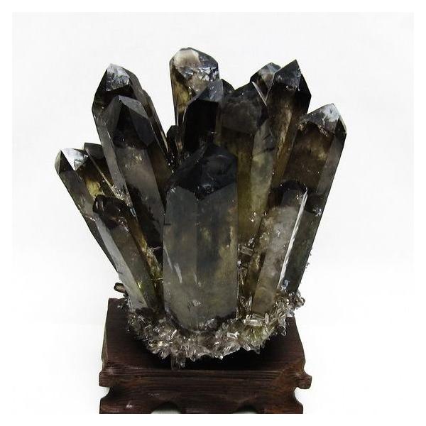 モリオン クラスター 黒水晶 原石 台座付属 一点物 送料無料 182-8430