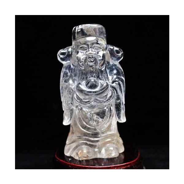 クリスタルクォーツ 水晶 彫刻品 オブジェ 置き物 財神置物 送料無料