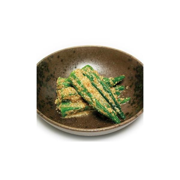 ◇ポイント：丸ごとのオクラを特別焙煎の深入りごまで和えました。ごまの香ばしさをお楽しみ下さい。◇最終加工地：日本(三重)◇主要原材料：オクラ(ベトナム産)、ごま、砂糖、粉末白しょう油(小麦・大豆を含む)、かつお調味料(乳成分を含む)、食塩、...