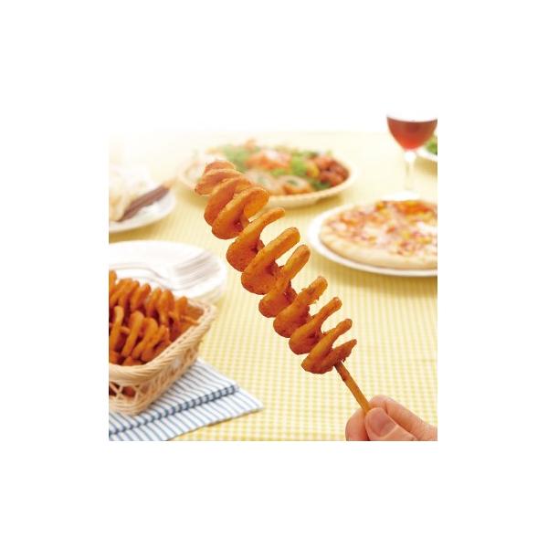 ◇ポイント：ジャガイモをらせん状にカットして串刺しにした、見た目に驚く、インパクトと手作り感のあるスナックアイテムです。◇最終加工地：中国◇主要原材料：ジャガイモ、食塩、脱脂粉乳、卵白末、衣(でん粉、小麦粉、米粉、パン粉、食塩、粉末しょうゆ...