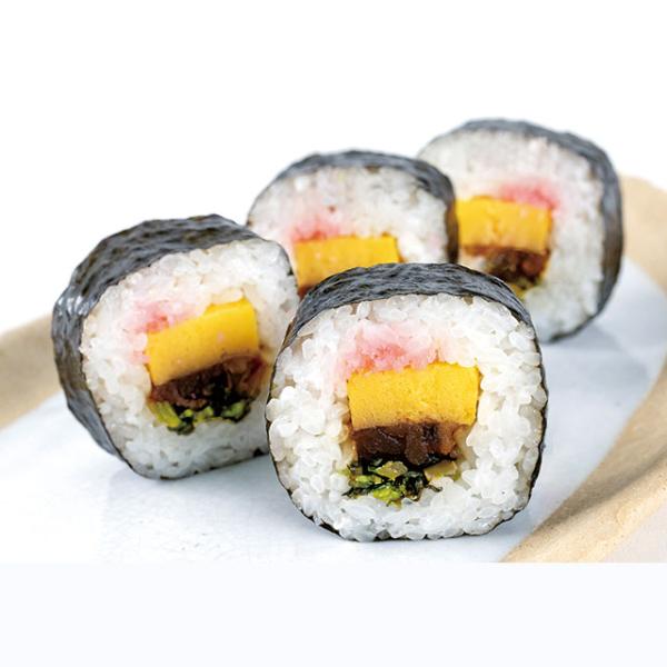 ◇ポイント：玉子焼き・高菜漬け・かんぴょう・しいたけ・おぼろの海苔巻き寿司です。◇最終加工地：日本(佐賀)◇主要原材料：米(国産)、玉子焼き(鶏卵、砂糖、油脂加工澱粉、醸造酢、醸造調味料、しょうゆ、昆布だし、食塩、大豆油)、調味酢(砂糖、醸...