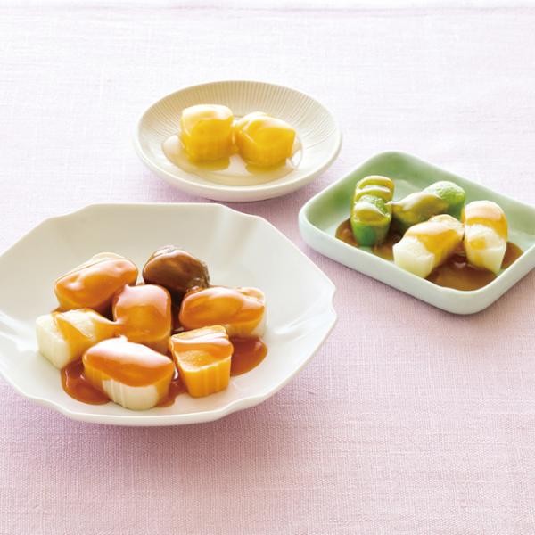 舌でつぶせるかたさのムースを使用したおかずセットです。具材「豚肉、たまねぎ、にんじん、椎茸」、副菜「大根のきんぴら」「かぼちゃのハチミツがけ」。◇最終加工地：日本(北海道)◇内容量：1食165g◇調理方法：冷蔵庫内解凍約6時間。凍ったまま、...