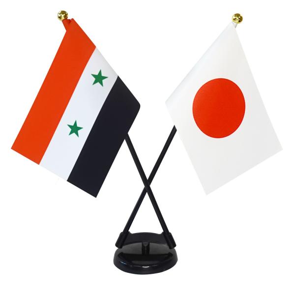 TOSPA シリア 国旗 ミニフラッグ 2本立てセット 旗サイズ10.5×15.7cm