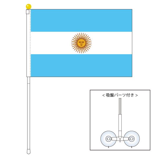 アルゼンチン 国旗 ポータブルフラッグ 吸盤付きセット 旗サイズ25