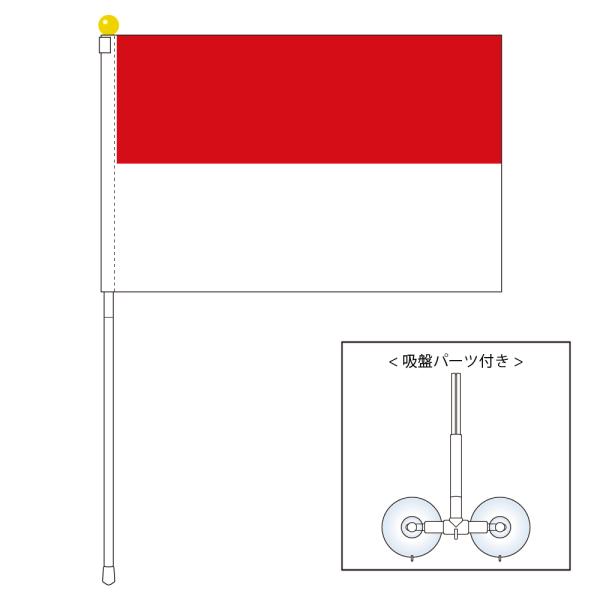 インドネシア 国旗 ポータブルフラッグ 吸盤付きセット 旗サイズ25