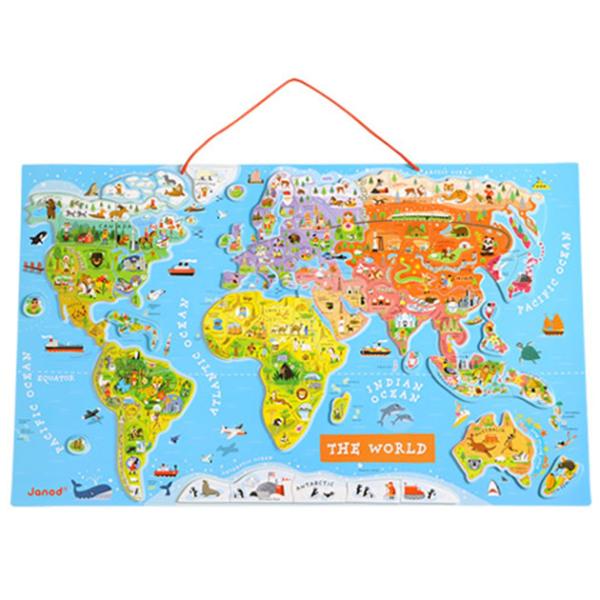 パズルワールドマップ 世界地図パズル JANOD（ジャノー）マグネット式木製パズルワールドマップ 英語版(92ピース)