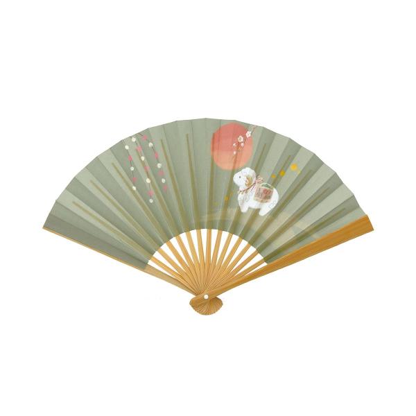 令和９年未年干支扇子　5寸　白竹　「春暁羊」　裏面：無地　(化粧箱）（メール便対応）