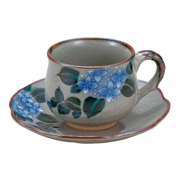九谷焼 縄手コーヒー 花かすみ あじさい 青 / 美山窯 コーヒーカップ カップ＆ソーサー 人気 ギフト 贈り物 結婚祝い 内祝い お祝い