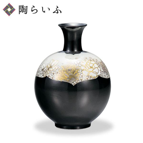 九谷焼 6号花瓶 本金墨花詰/西由紀夫 人気 ギフト 贈り物 結婚祝い