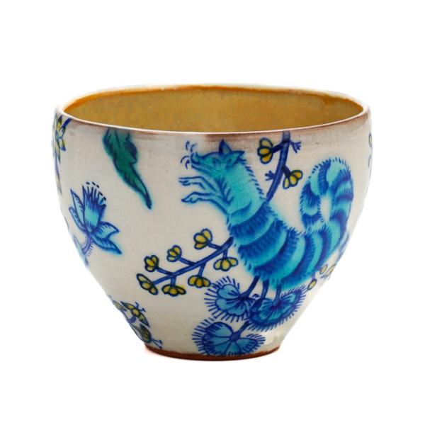 九谷焼 伝説の怪獣 カップ 青 / うつつ窯 稲積佳谷 フリーカップ コップ カフェオレボウル おしゃれ 贈り物 人気 ギフト プレゼント 結婚祝い 内祝い お祝い