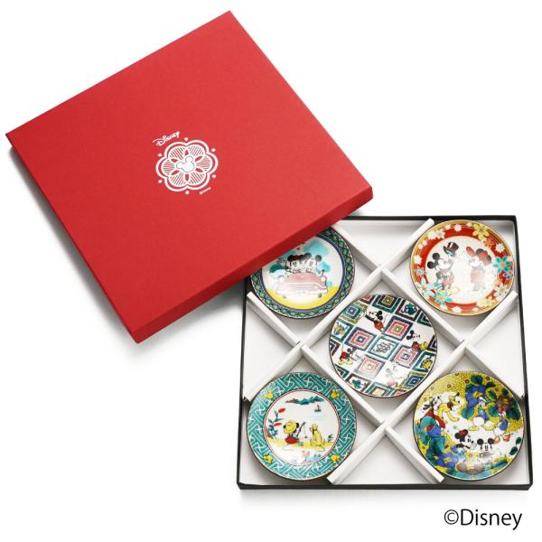 九谷焼 ミッキーマウス/ 小皿５点セット九谷画風 ディズニー Disney＜送料無料 和食器 皿 人気 ギフト 贈り物 結婚祝い/内祝い/お祝い/＞ 専用化粧箱入り