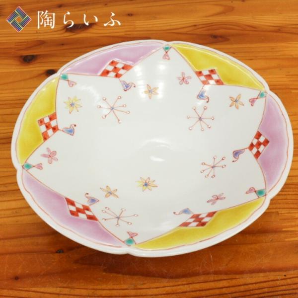 【希少・美品】九谷焼　銀舟窯　大皿　お祝い　節句にも　食器　25cm角 九谷焼 6号鉢 花祭 ピンク / 銀舟窯 和食器 皿 盛り皿 かわいい
