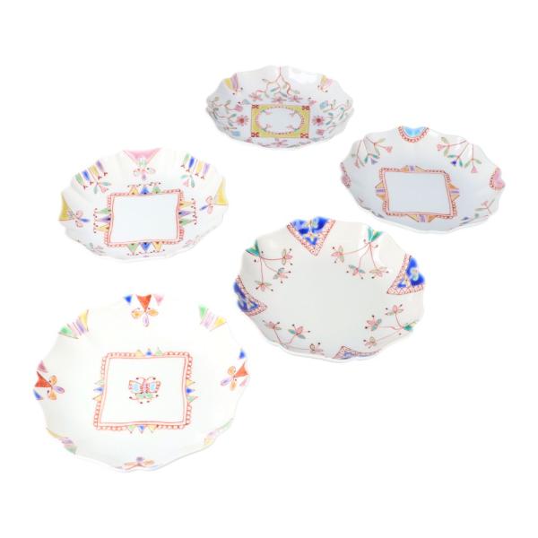 九谷焼 4号輪花皿揃 色絵絵変り / 銀舟窯 和食器 皿 人気 ギフト 贈り物 結婚祝い 内祝い お祝い