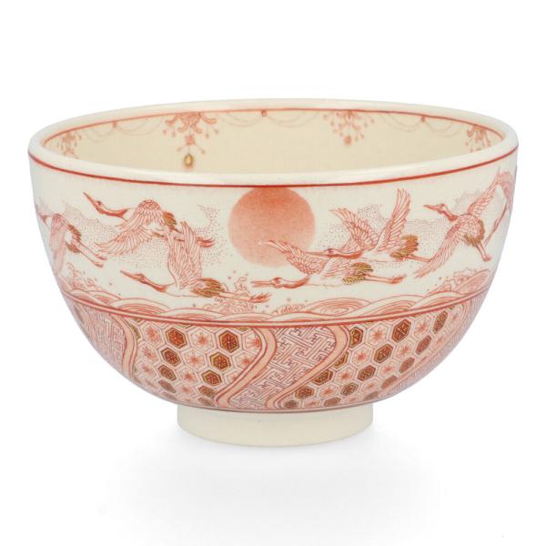 【新年売り尽くし値下げ】 九谷焼　華山（または華峯）の金彩鶴絵抹茶碗　茶道具 toulife_hp-143