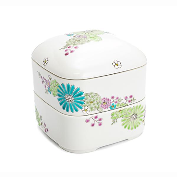 九谷焼 二段重 華 グリーン / 色絵遊 | 重箱 二段 お重 お正月 おせち