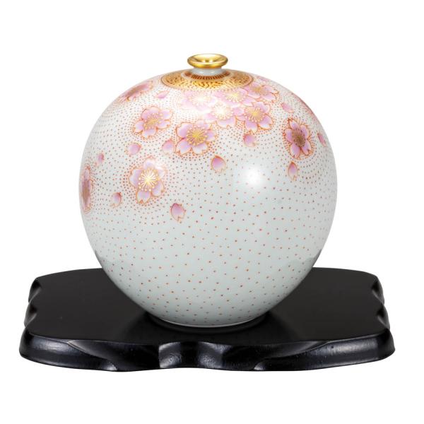 花柄陶器花瓶 持ち手付き　九谷焼？ 九谷焼 4.2号花瓶 金襴手桜（台付） / 福田良則 花瓶 花器 ギフト 人気
