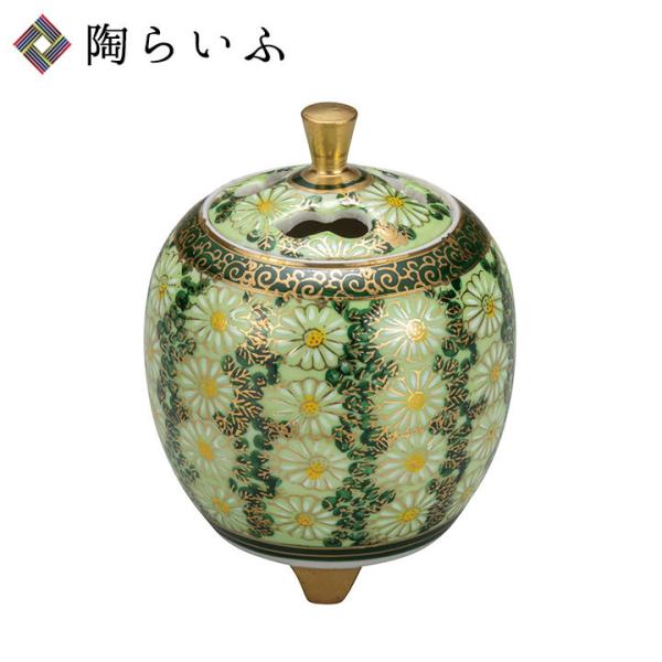 家紋入り 真鍮 香炉 大サイズ 九谷焼 3.3号香炉 菊詰 送料無料 仏具 床の間 香炉 人気 ギフト