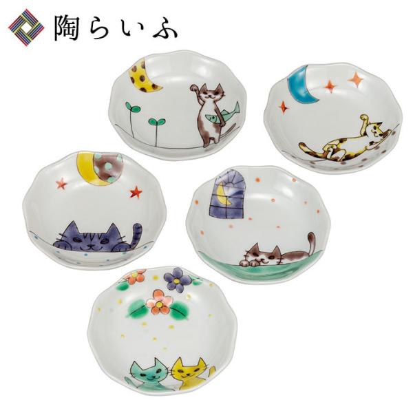 【新品】九谷焼 岡田絹代 3.5号皿揃 ねこづくし 5枚セット化粧箱付 金ラベル 九谷焼 3.5号皿揃 ねこづくし / 岡田絹代 和食器 皿 小皿 人気 ギフト