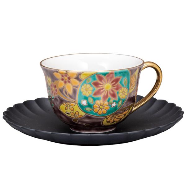 九谷焼 カップ＆ソーサー 海亀（ソーサー山中漆器） コーヒーカップ