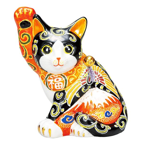 九谷焼 5.5号招き猫 赤富士に鶴｜ 置物 縁起物 招き猫 人気 ギフト