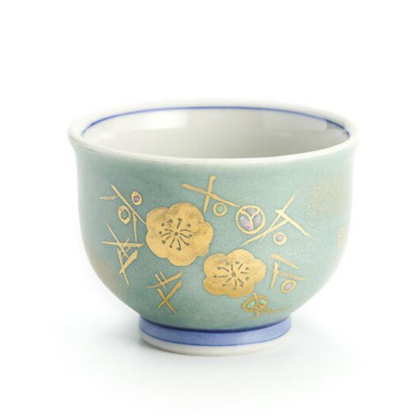 九谷焼 色絵金彩 盃 梅紋 藍白 /錦山窯 KINZAN 和食器 酒器 人気
