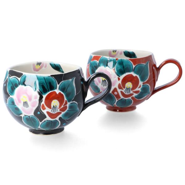 九谷焼 ペアマグカップ 色絵無双椿（黒・赤）/虚空蔵窯 カップ