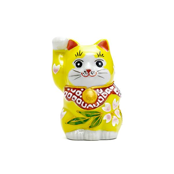 九谷焼 2号招猫 黄地華盛 (右)｜置物 縁起物 招き猫 人気 ギフト
