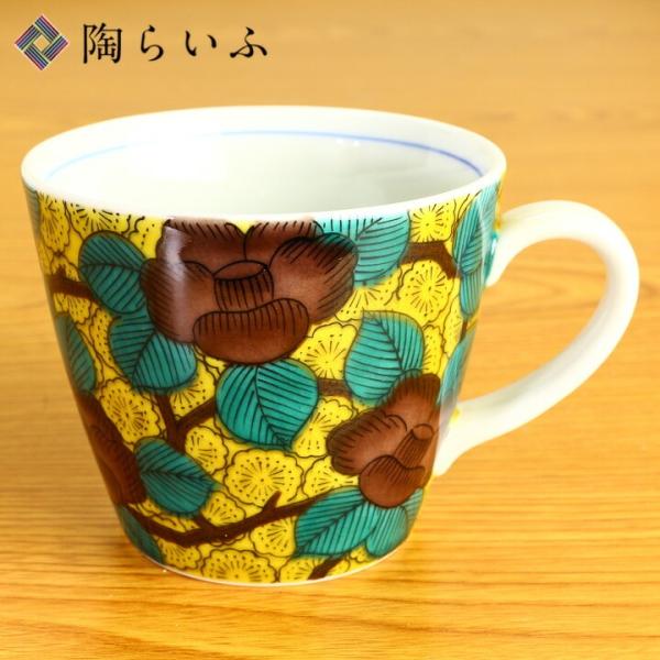 九谷焼 マグカップ 青手椿 / 青郊窯 和食器 マグカップ 人気 ギフト