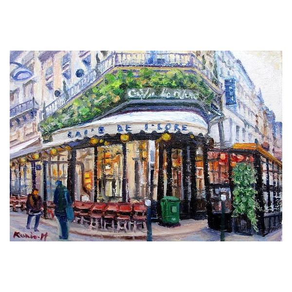 壁掛け 絵画 油絵額縁 肉筆絵画 絵画 洋画 アートフレーム付きで納品対応可 油絵額縁 パリのカフェ１ Wf6サイズ 国雄 油絵 半澤 Ei Hanzawa8 Wf6 東欧商事株式会社