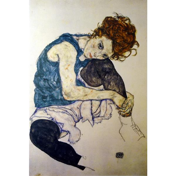 絵画 世界の名画シリーズ 額縁付 エゴン・シーレ 「座る女」 お買い得