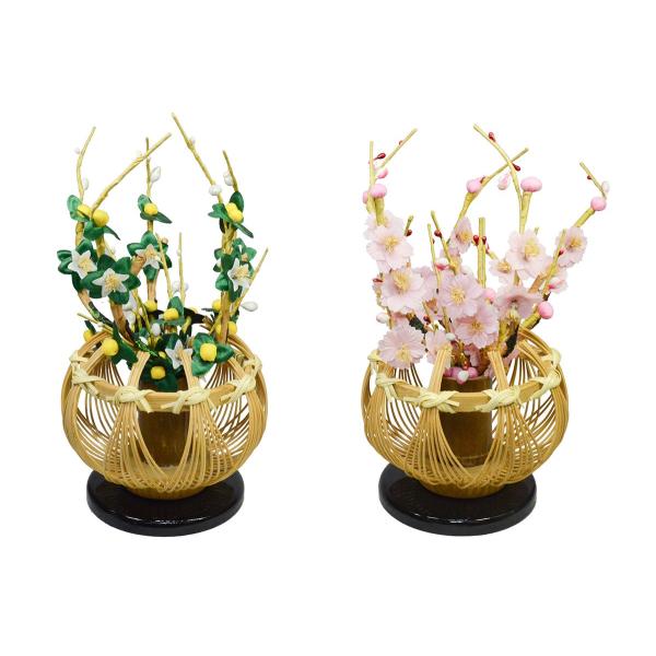 「白木竹鉢（中）」高さ22cm 桜橘 （雛人形 飾り花）