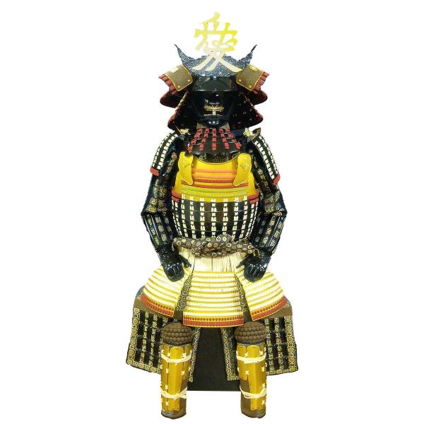 等身大鎧 直江兼続公 六十二間筋阿古陀鉢兜二段ジゴロ 愛の字前立 二枚同黒金小札色々縅 ツボ袖 受注生産品